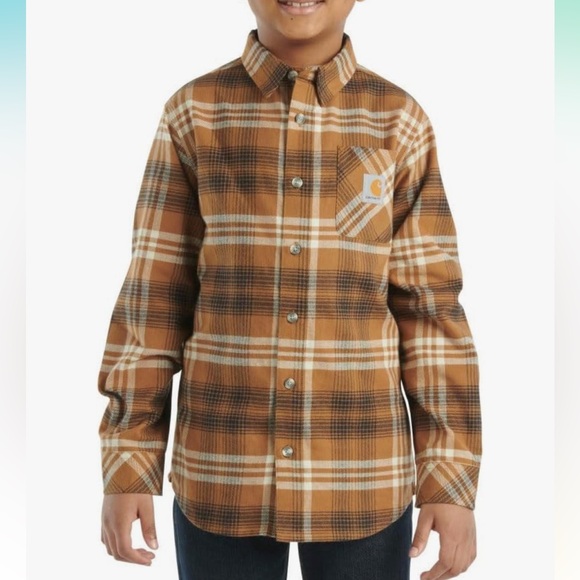 Carhartt Kid's CE8204 Flannel Button Shirt - Boys - Carhartt Brown NEW - Picture 1 of 1